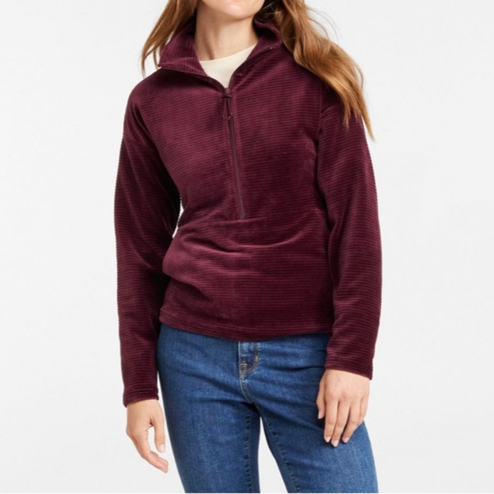 LL Bean Fuzzy Half-Zip Pullover Womens XL Burgundy Cozycore Fall Comfort Hiking